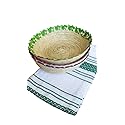 Jacq & Jürgen - 3 Pack Crown Tortilla Baskets with 1 Cotton Tortilla Cloth - Handwoven Palm Tortillero Bundle, Traditional Mexican Kitchen Décor