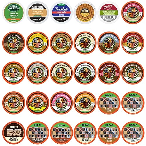 Crazy Cups Flavored Decaf Coffee Pods Variety Pack Sampler, Assorted Single Serve Decaffeinated Coffee Capsules for Keurig K Cups Brewers, 30 Flavored
