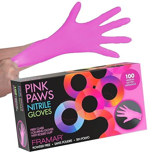 FRAMAR Pink Gloves Disposable Latex Free - Pink Nitrile Gloves Medium, Latex Free Glove Medium, Guantes De Nitrilo, For Hair Dye, Salon, Cleaning