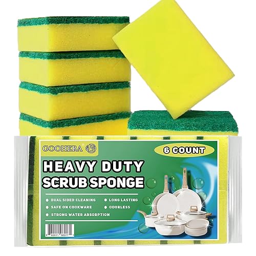 Heavy Duty Scrub Sponge for Cookware, Dual-Sided Cleaning Pot Scrubber, Odorless, Long-Lasting, Kitchen and Dishwashing Essential, Large & Thick 4 x
