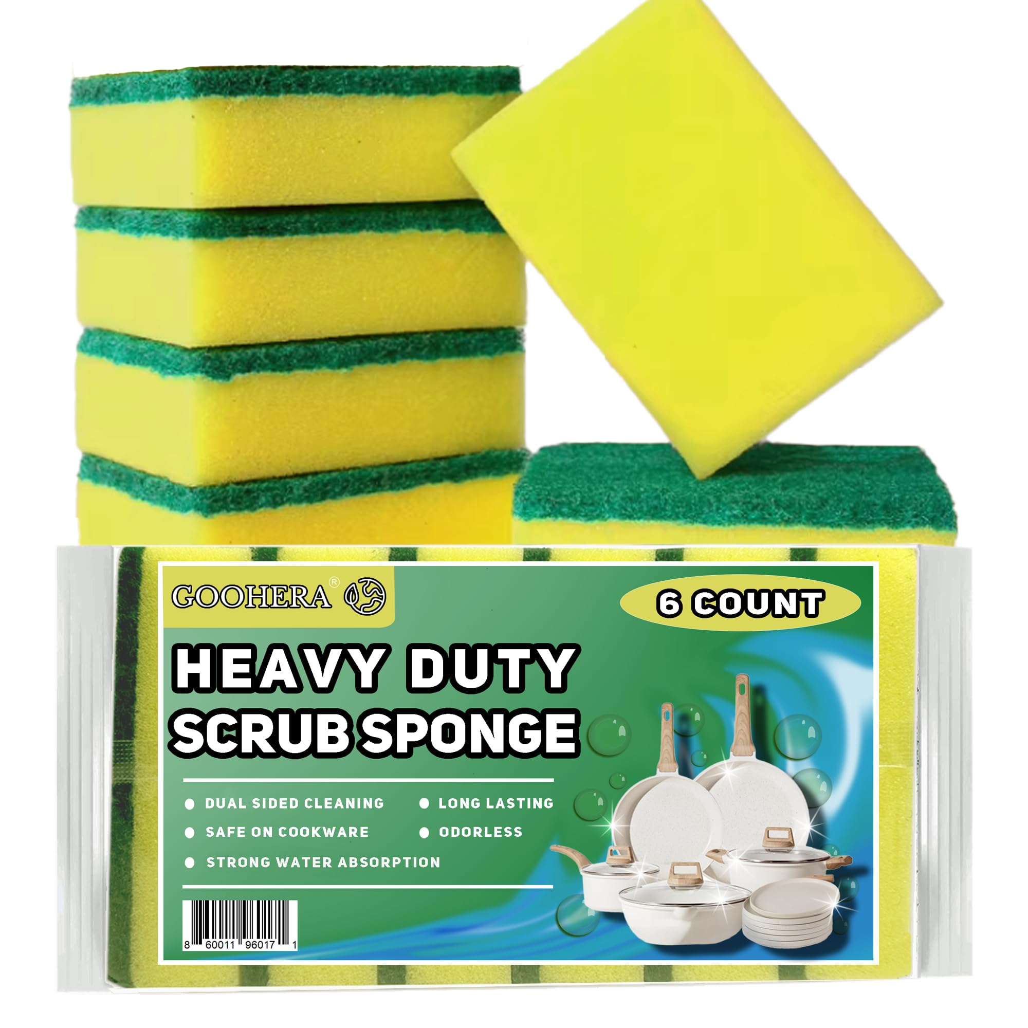 Heavy Duty Scrub Sponge for Cookware, Dual-Sided Cleaning Pot Scrubber, Odorless, Long-Lasting, Kitchen and Dishwashing Essential, Large & Thick 4 x