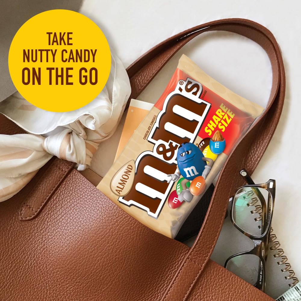 M&M'S Almond Chocolate Candy, Share Size 2.83 oz Bags, Pack of 18, Bulk Chocolate Candy Individually Wrapped