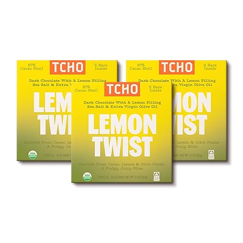 TCHO Lemon Twist Chocolate Bar (3 Pack) | 67% Dark Chocolate Shell with Lemon & Oat-Milk White Chocolate Filling | Plant-Based Organic & Fair Trade |