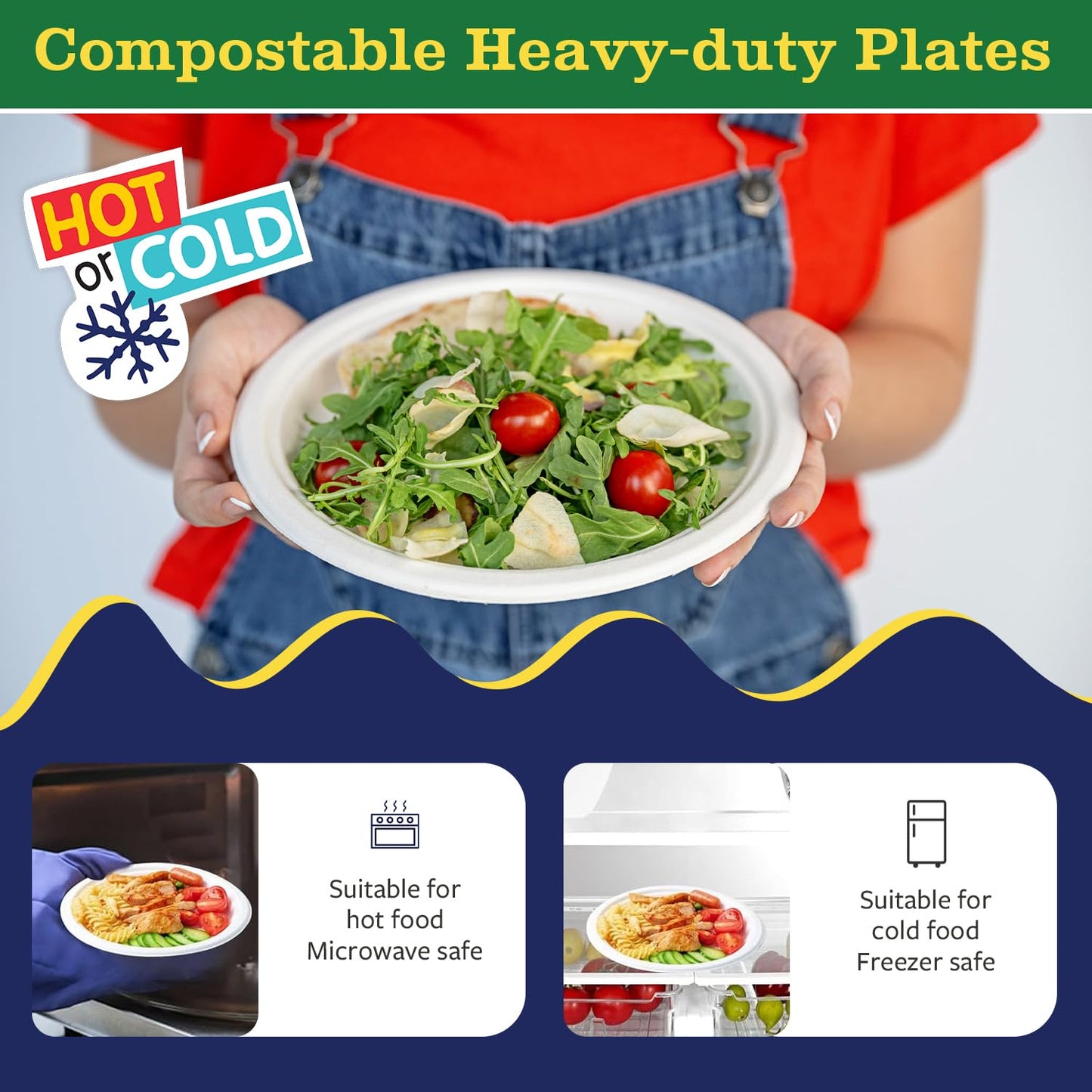 Bright Habits 10” Compostable Plates, 125-Pack | Biodegradable Sugarcane | Sturdy, Microwave-Safe Disposable Plates for Parties & Events