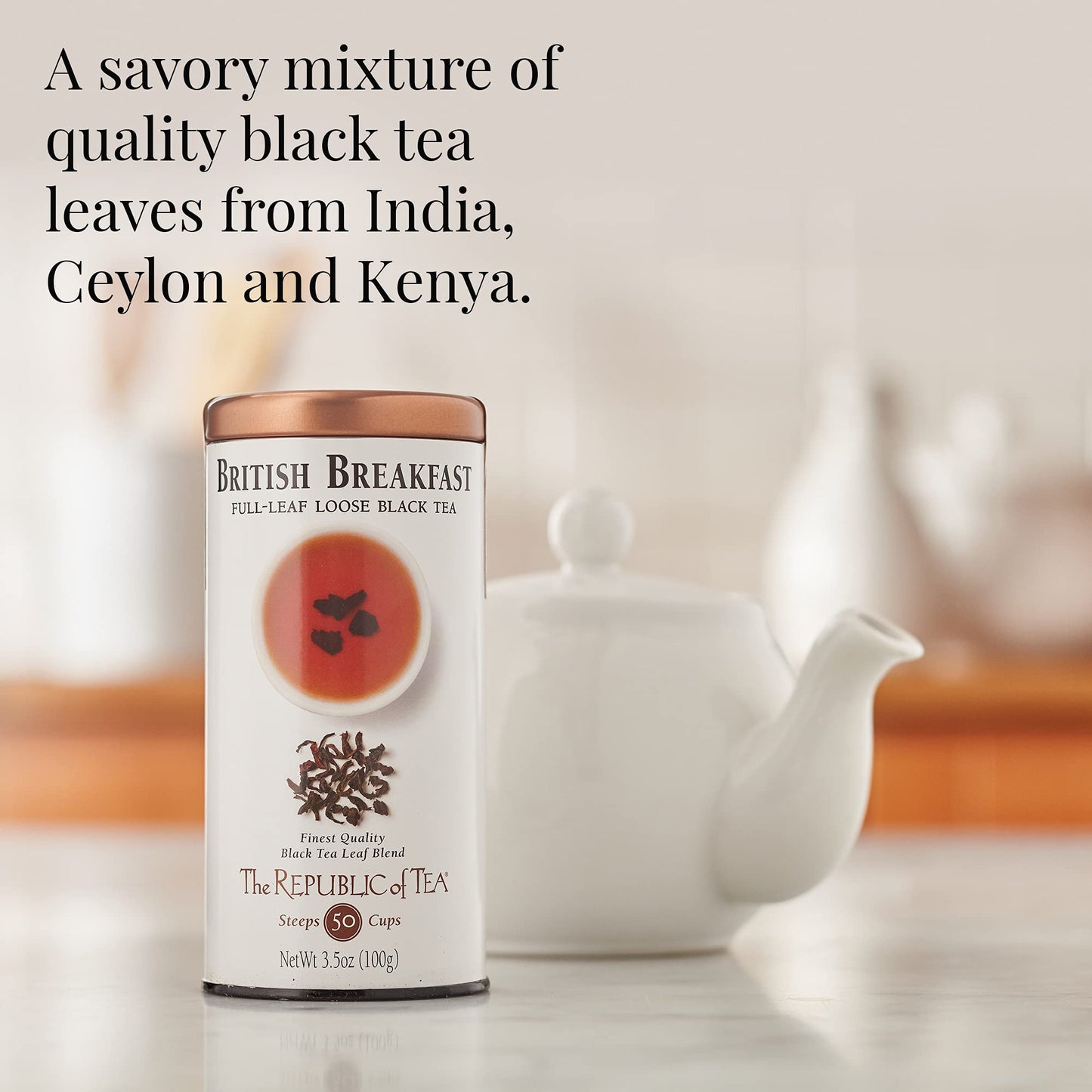 The Republic of Tea British Breakfast Black Full-Leaf Loose Tea, 3.5 oz Tin | Steeps 50 Cups