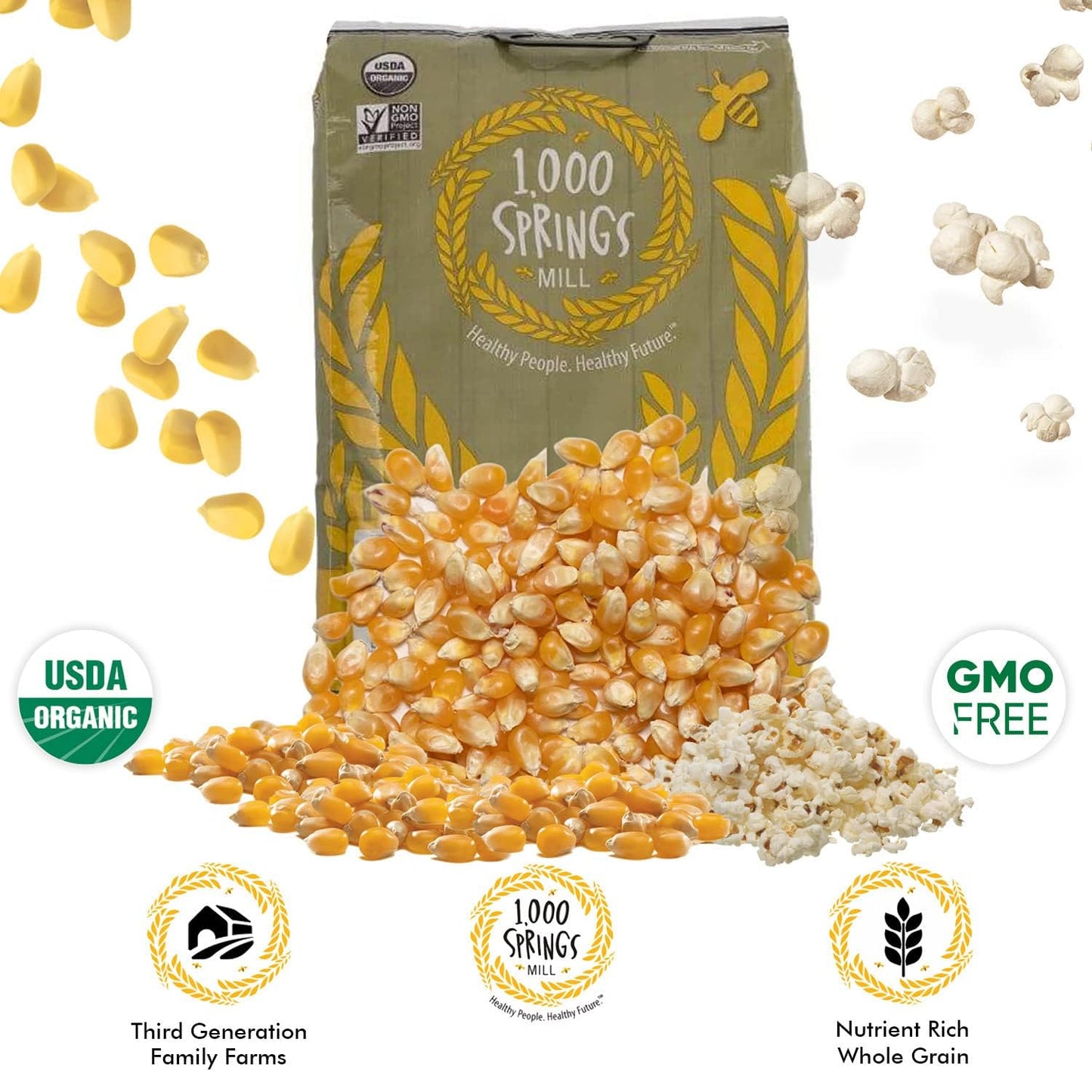 1000 SPRINGS MILL - Organic Popcorn 25lb Bulk Bag - Healthy Snacks for Microwave or Stovetop - Bulk Dry Pop Corn Kernels - Vegan Friendly