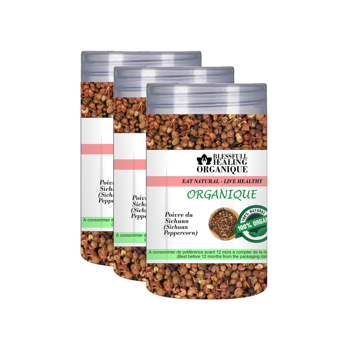 Blessfull Healing Organic Sichuan Peppercorn (Chinese Prickly Ash) 100 Gram (3.52 oz) Each (Pack Of 3) = 300 Grams, Vegan