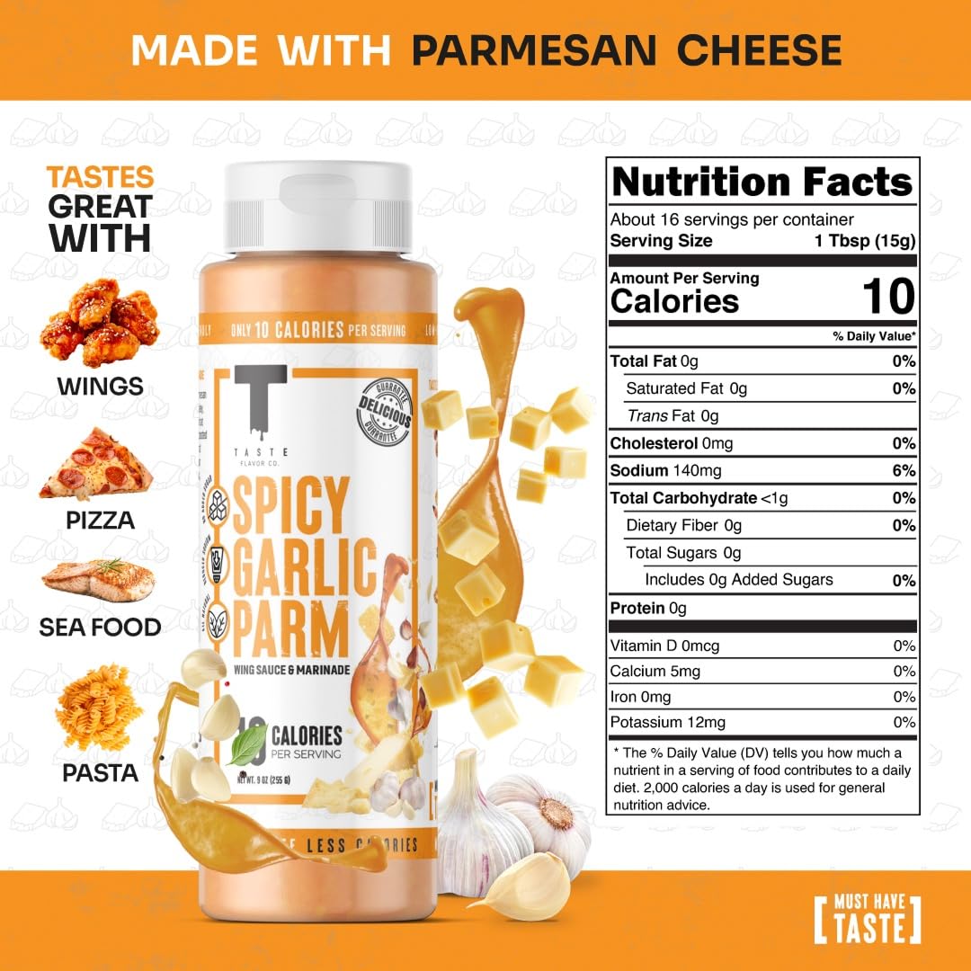 Taste Flavor Co. Grilling, Dipping Sauce and Marinade, Great Tasting, Low-Calorie Sauces, Keto Friendly, No Oils (3 Pack, Spicy Garlic Parm)