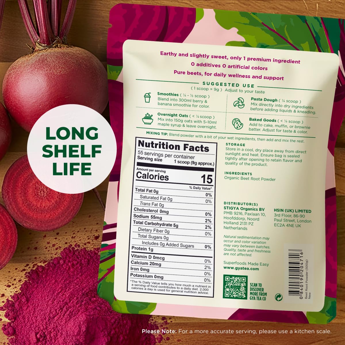 Gya Tea Co Organic Beet Root Powder 1.1 lb (17.64 oz) for Smoothies, Baking & Juice - Raw Beetroot Superfood & Natural Red Food Coloring for Energy