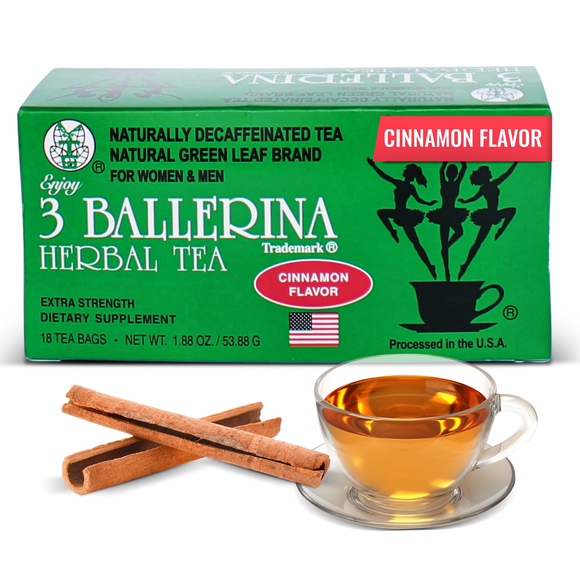 3 Ballerina Diet Tea Extra Strength - Cinnamon Flavored Herbal Tea Bags for Digestive Comfort and Weight Maintenance - 18 Count