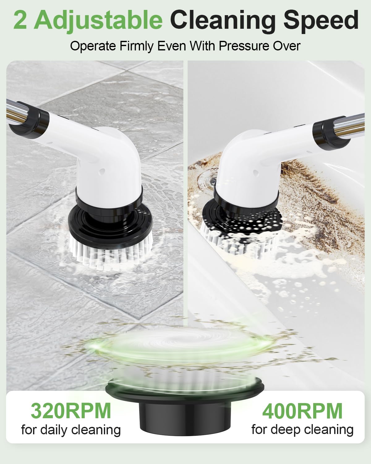 Electric Spin Scrubber, Cordless Cleaning Brush, Shower Scrubber IPX7 Waterproof Bathroom Scrubber, Adjustable Extension Handle, Floor Polishers 7