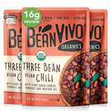 BeanVIVO (Pack of 3) Organics 16g Plant based Protein Three Bean Vegan Chili - Good Source of Fiber - Nutritious & Microwave Meals - Gluten-Free Plant