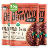 BeanVIVO (Pack of 3) Organics 16g Plant based Protein Three Bean Vegan Chili - Good Source of Fiber - Nutritious & Microwave Meals - Gluten-Free Plant