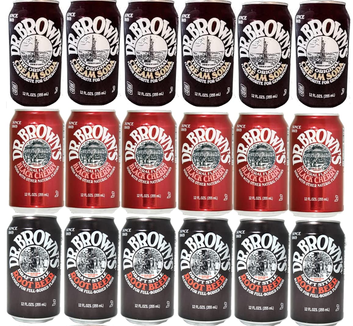 Dr. Browns Soda (18 Pack): 6 Black Cherry, 6 Root Beer, 6 Cream Soda 12oz cans