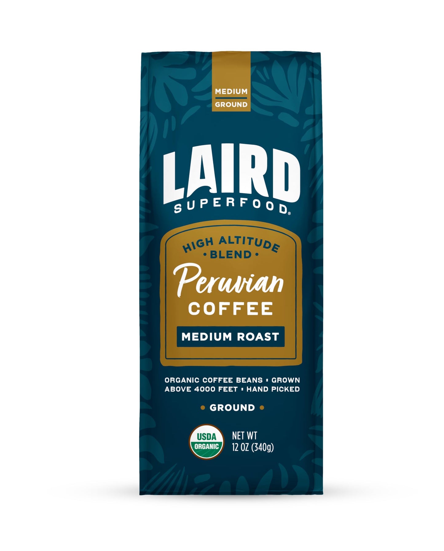 Laird Superfood Peruvian Medium Roast Caffeinated Ground, Ethically Sourced Premium Ground Coffee, Gluten-Free, Dairy-Free, Non-GMO, Paleo, Keto