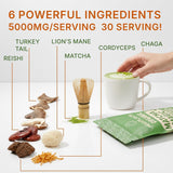 MEGAPLANTS Mushroom Matcha Magic (30 Servings) | Ceremonial Grade Japanese Matcha with Adaptogenic Mushrooms | Clean Energy & Calm Focus - Coffee