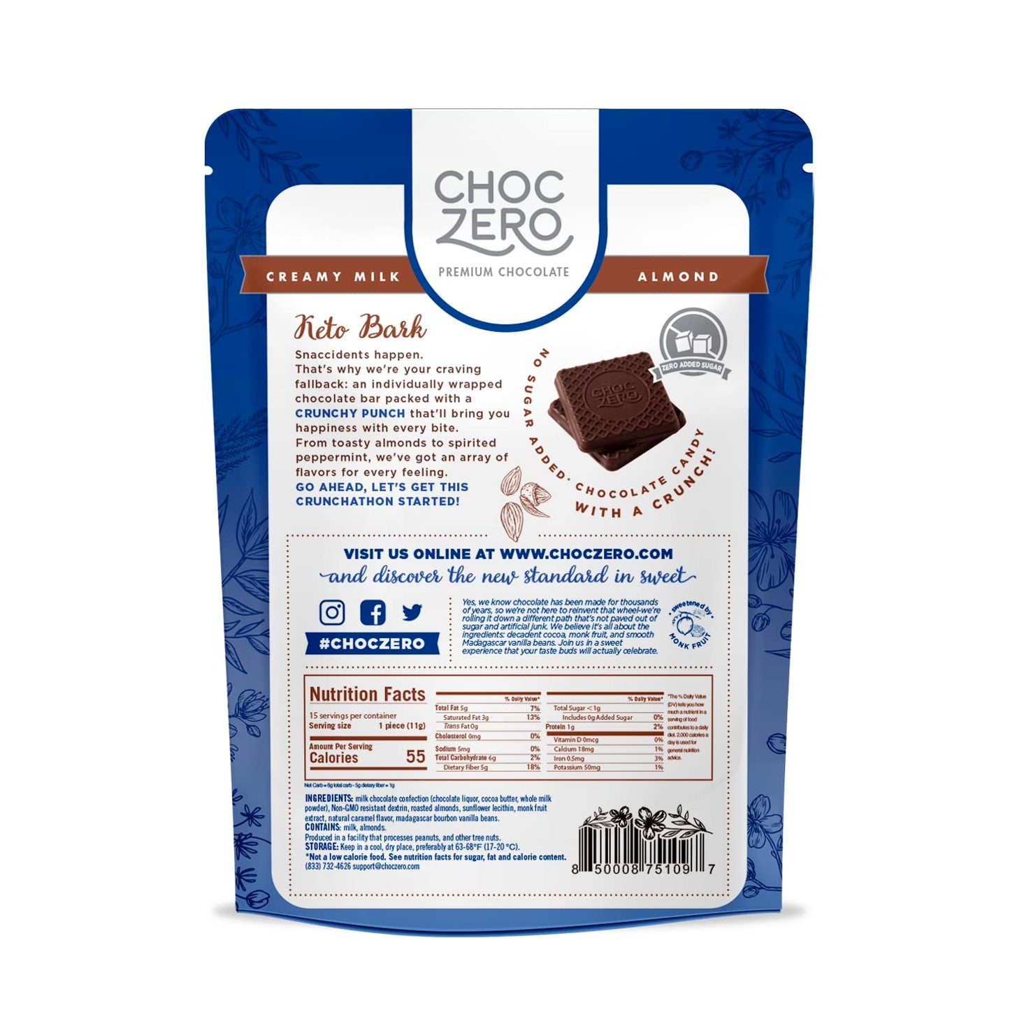 ChocZero Milk Chocolate with Almonds Keto Bark, 6 Ounce (Pack of 1)