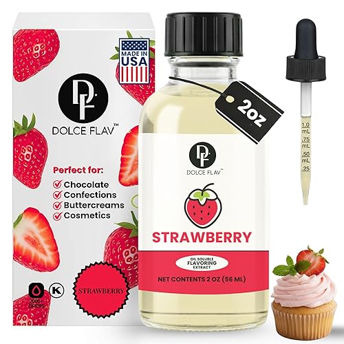 Dolce Flav Strawberry Extract - 2 Ounce Oil-Soluble Kosher, Sugar-Free, Concentrated Berry Flavor for Candy, Chocolates & Desserts, Includes Measured