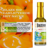Blaze 619 Garlic Verde Hot Sauce - Mild Spicy Handmade All Natural Gluten Free Sugar Free Low Sodium (5 oz.)