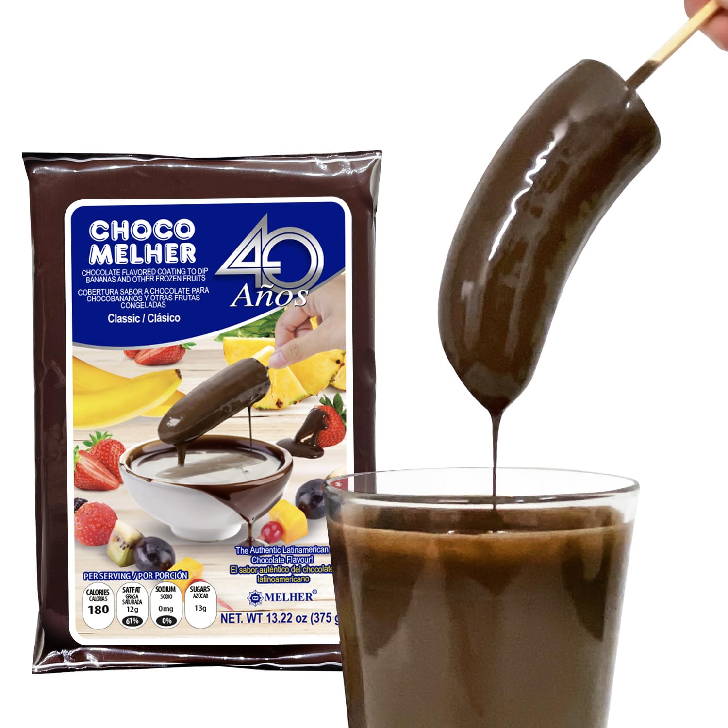 CHOCOMELHER Clasico - 2 Pack Milk Chocolate Flavored Coating for Chocobananos - Cobertura de Chocolate - Best to Cover Frozen Bananas & Strawberries