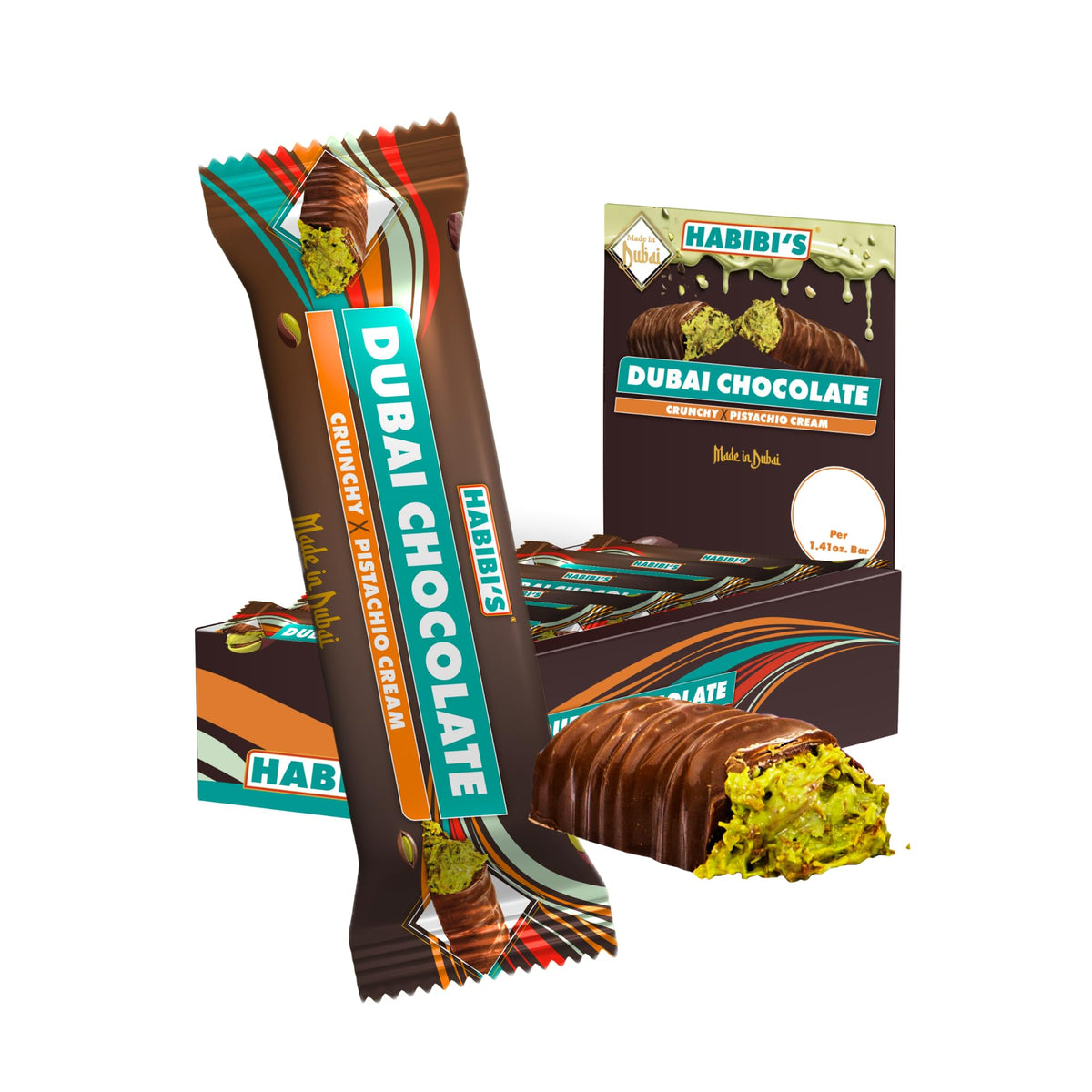 Habibi’s - Dubai Chocolate Bar | Authentic Middle Eastern Dessert | Gourmet Chocolate Pistachio Treat | Premium Pistachio Cream Filling | Made in