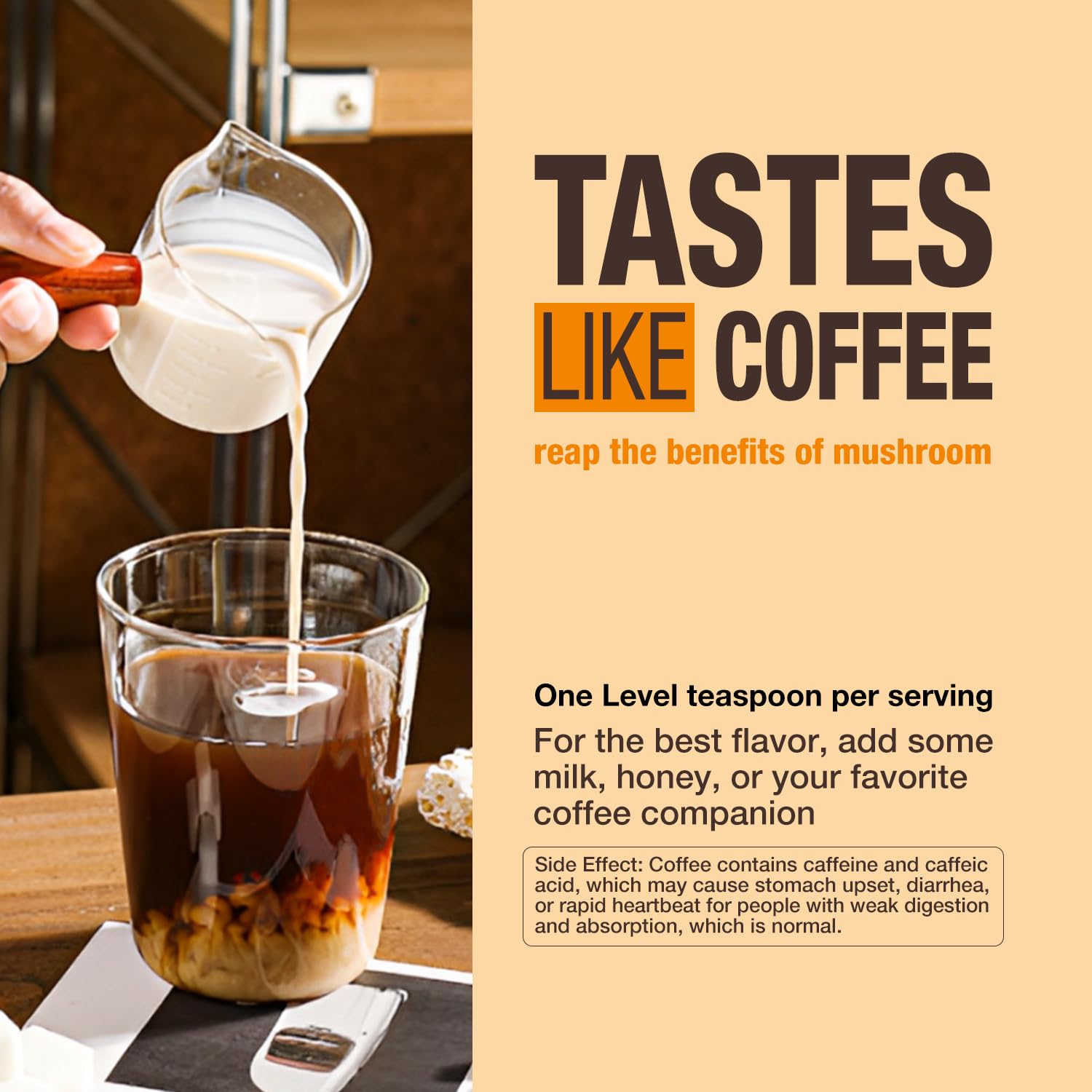 Organic Mushroom Coffee - 30% Beta-Glucans, Arabica Instant Coffee Infused with Fungipure™ Mushrooms - Lions Mane, Reishi, Turkey Tail, 72 Grams - 36