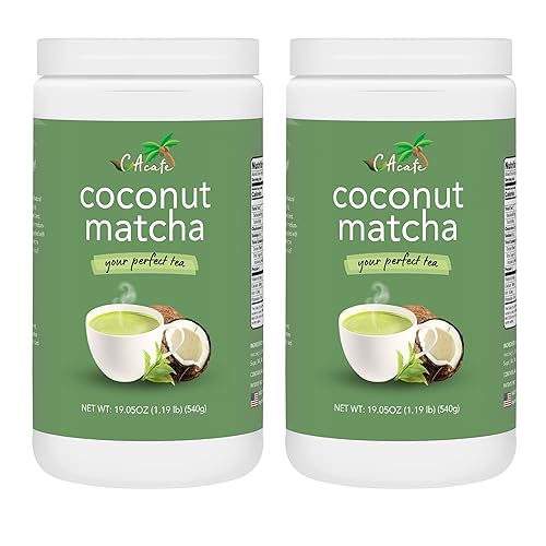 CAcafe Coconut Matcha | Instant Japanese Health Drink | Creamy & Sweet | Hot or Iced Green Tea Latte Mix | New Look, Reduced Sugar | Non-GMO | No
