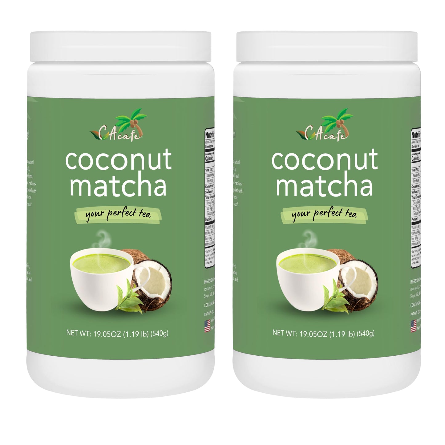 CAcafe Coconut Matcha | Instant Japanese Health Drink | Creamy & Sweet | Hot or Iced Green Tea Latte Mix | New Look, Reduced Sugar | Non-GMO | No