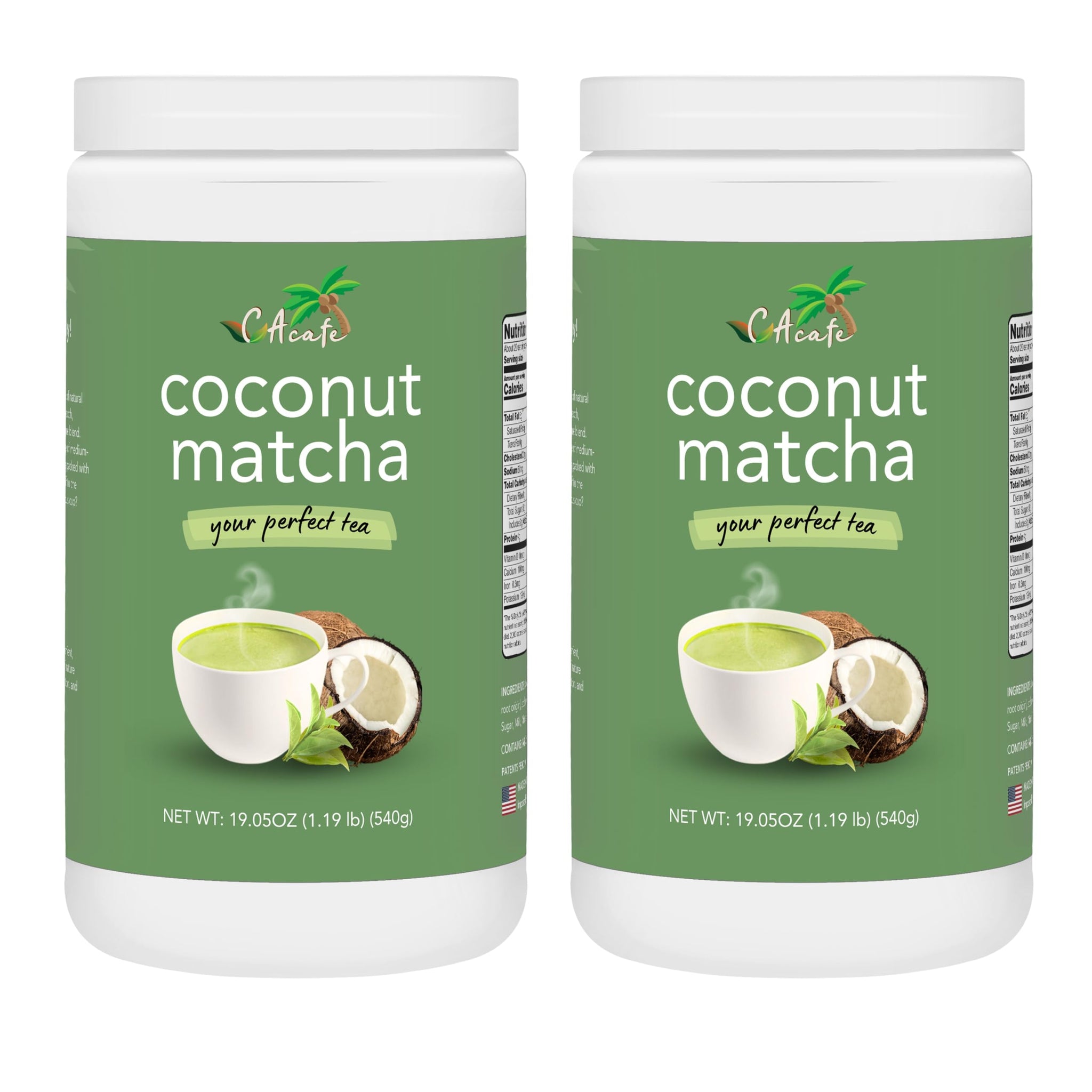 CAcafe Coconut Matcha | Instant Japanese Health Drink | Creamy & Sweet | Hot or Iced Green Tea Latte Mix | New Look, Reduced Sugar | Non-GMO | No
