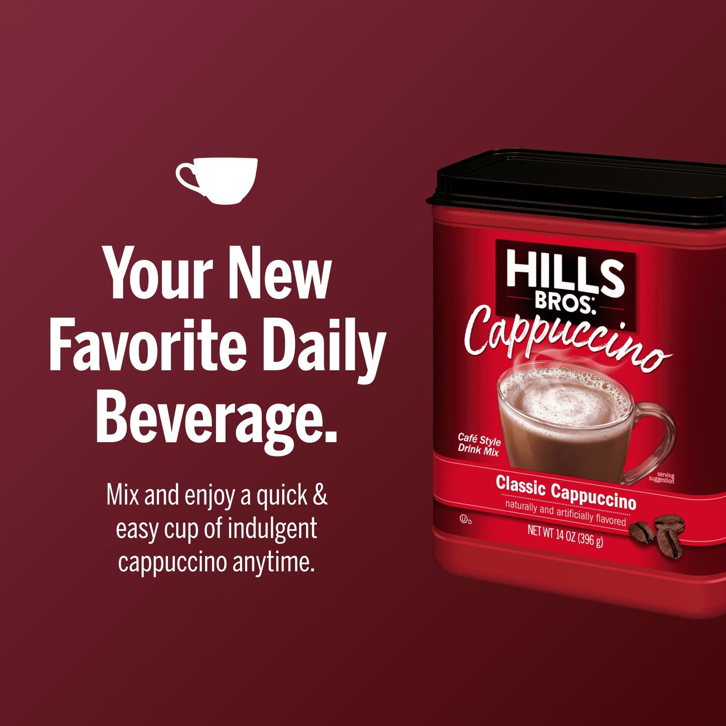 Hills Bros. Cappuccino Mix - Rich, Frothy Coffeehouse-Tasting Instant Drink Mix - Quick and Easy Preparation - Perfect for Hot & Iced Drinks
