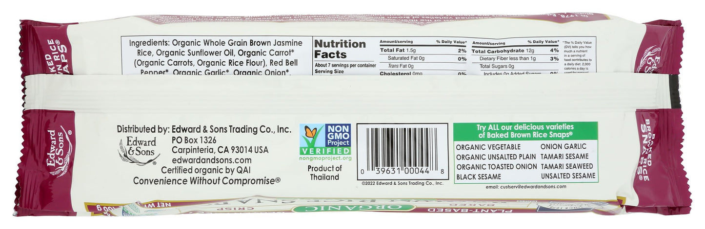 Edward & Sons, Organic Brown Rice Snaps Crackers, Vegetable, 3.5 oz