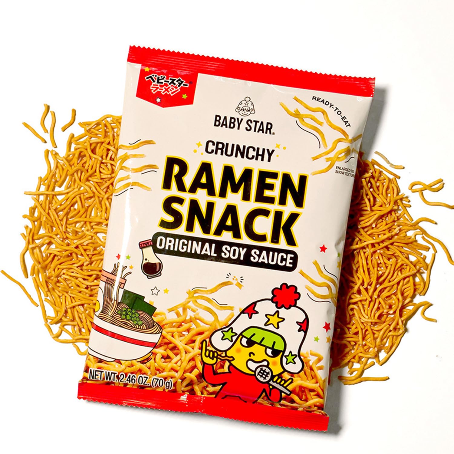 Baby Star Crunchy Ramen Snack Tiny Original Flavor, 2.46 oz, Japanese Crispy Noodle Treat, Classic Savory Taste, Asian Food for Kids and Adults