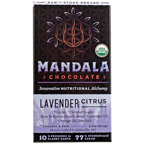Mandala Superfood Bean-to-Bar Chocolate (2.2 oz Bar) Dairy-Free, Low Glycemic, Organic, Artisan, Vegan, Made with Real Citrus (Lavender Citrus