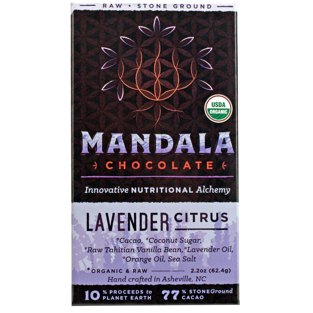 Mandala Superfood Bean-to-Bar Chocolate (2.2 oz Bar) Dairy-Free, Low Glycemic, Organic, Artisan, Vegan, Made with Real Citrus (Lavender Citrus