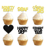 18pcs Black Gold Glitter Dessert Cupcake Pick for Straight Outta 1928 Cheer to 98 Years Old Theme Decor Supplies Happy 98th Birthday Party Decoration