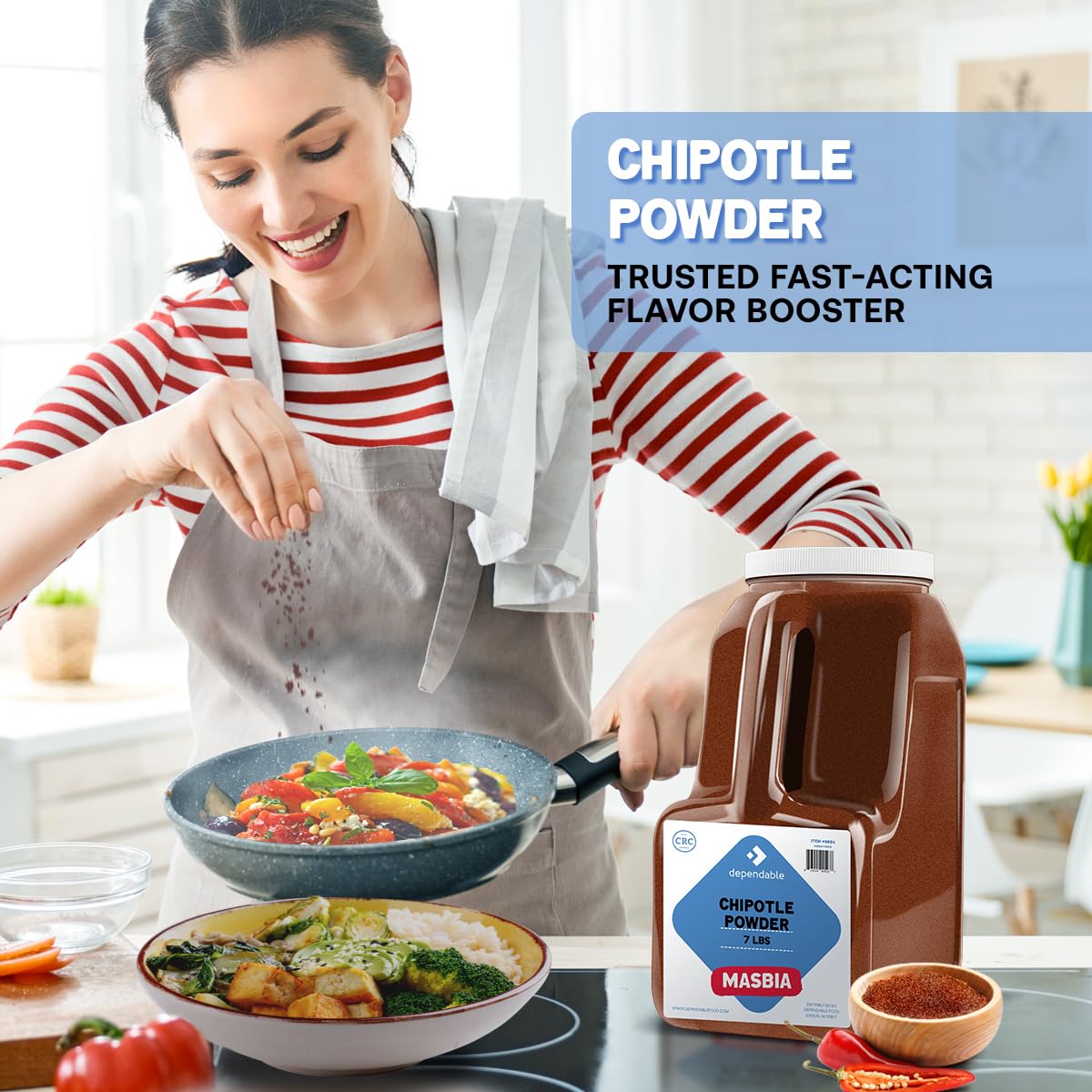 Dependable Foods Chipotle Powder Spice - 7 Lb. Bulk Jar - Smoky Seasoning Sensation - 100% Natural, Non-GMO, Salt-Free | Kosher, Allergen-Free