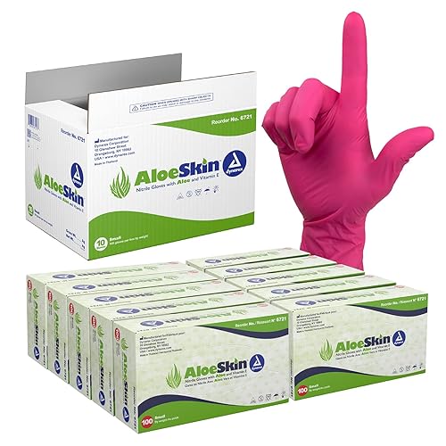 Dynarex Aloeskin Nitrile Gloves with Aloe, Powder Free - Small, 100 Gloves/10 Boxes, 1000 Count (Pack of 10)