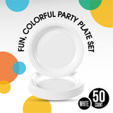 Party Solids Exquisite White Paper Plates Disposable Heavy Duty 9 Inch White Disposable Plates For Party 50 Pcs Heavy Duty 350 GSM, Birthday Party