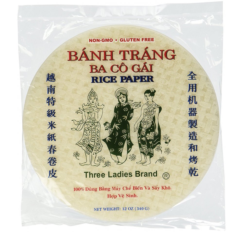 Three Ladies Banh Trang Spring Roll Rice Paper Wrappers Round, 16cm
