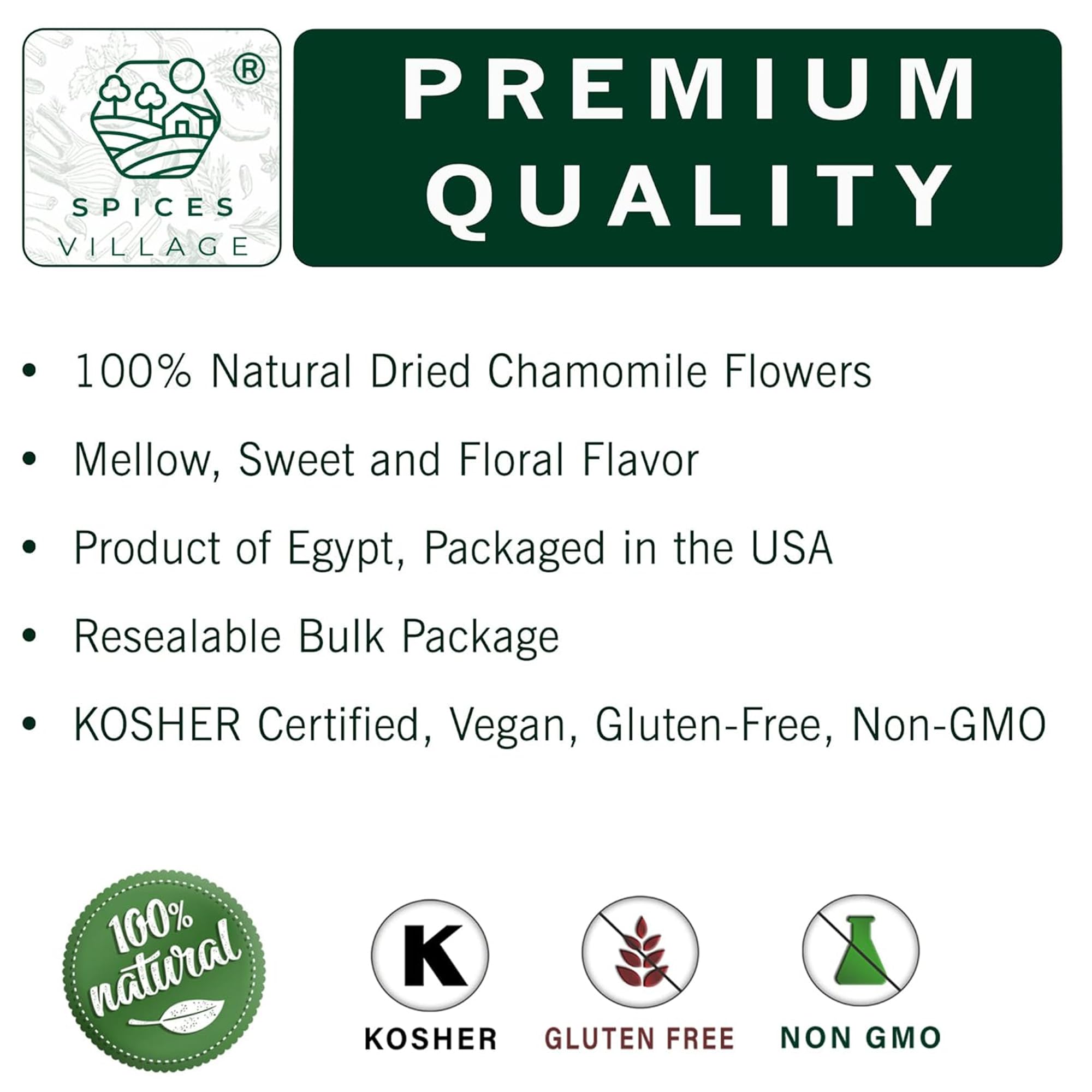 SPICES VILLAGE Dried Chamomile Flowers, Loose Leaf Chamomile Tea, 2 oz, Natural, Aromatic, Perfect for Herbal Teas, Flowering Tea, DIY Recipes
