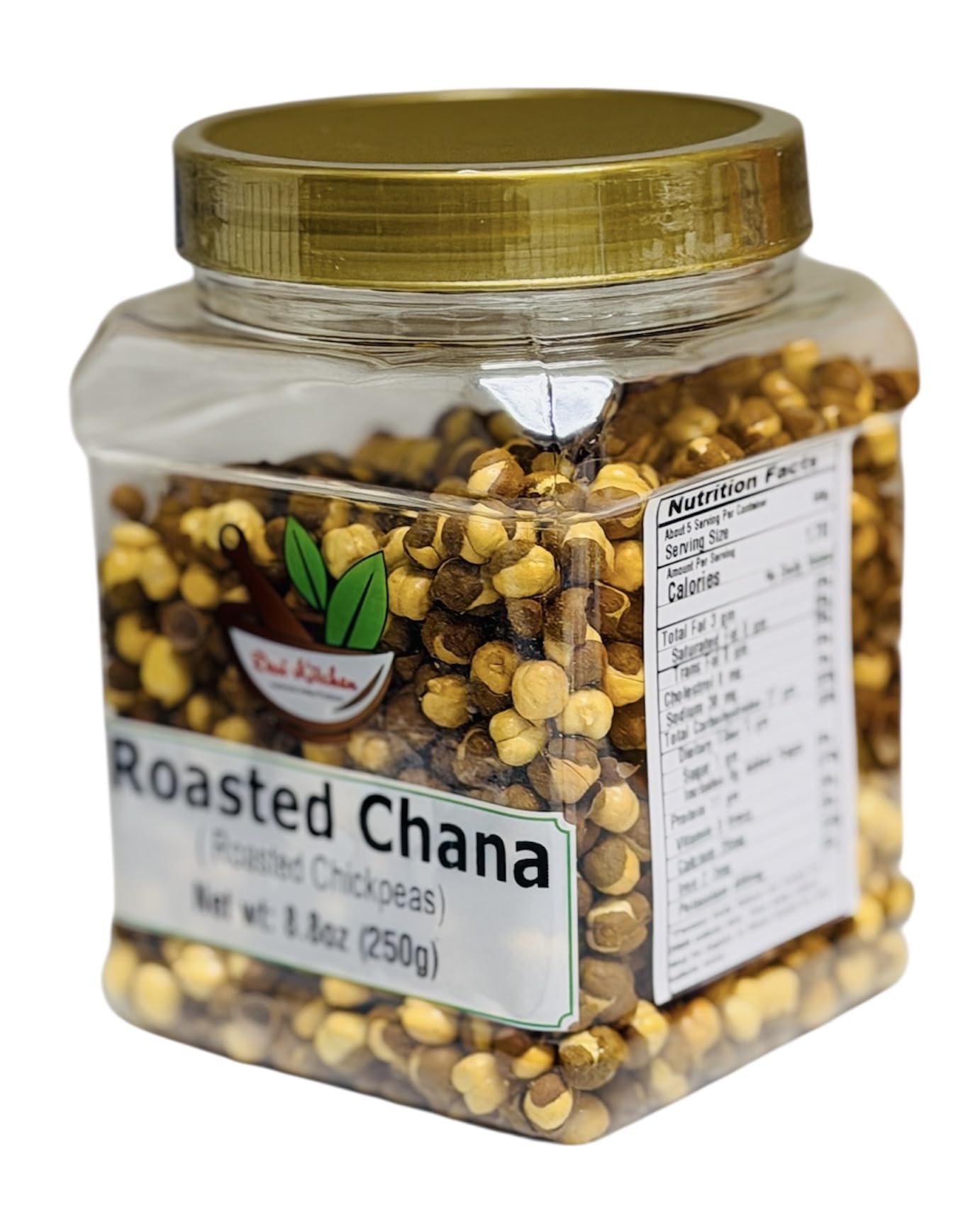 Desi Kitchen Roasted Chana (Chickpeas) Unsalted 8.8oz (250g) PET Jar ~ No Preservatives, Product of India, Great Snack, Ready to Eat