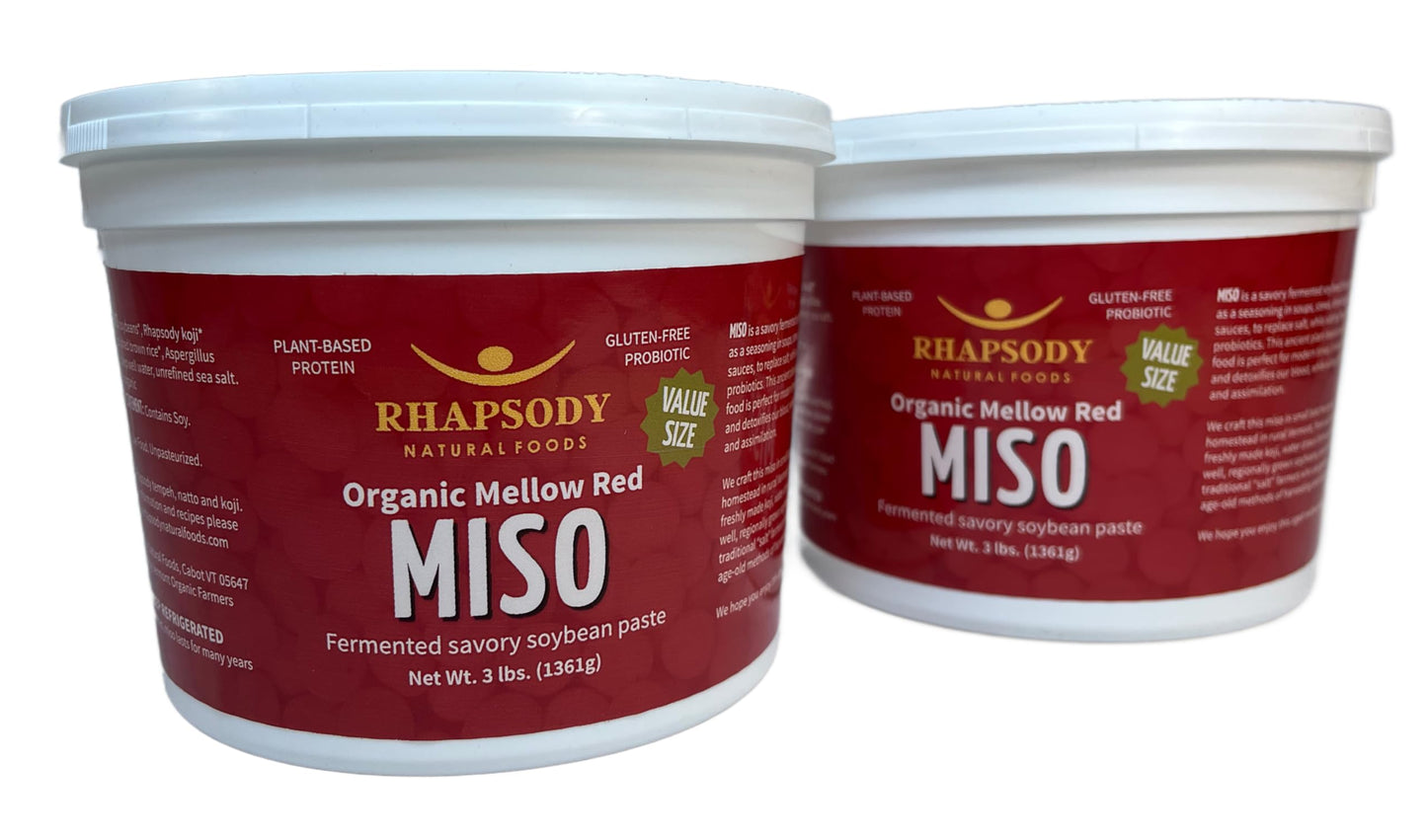 Rhapsody Natural Foods, Mellow Red Miso (Aka Miso), Made in Vermont, 96 oz, (Pack of 2-48oz Tubs), Value Size