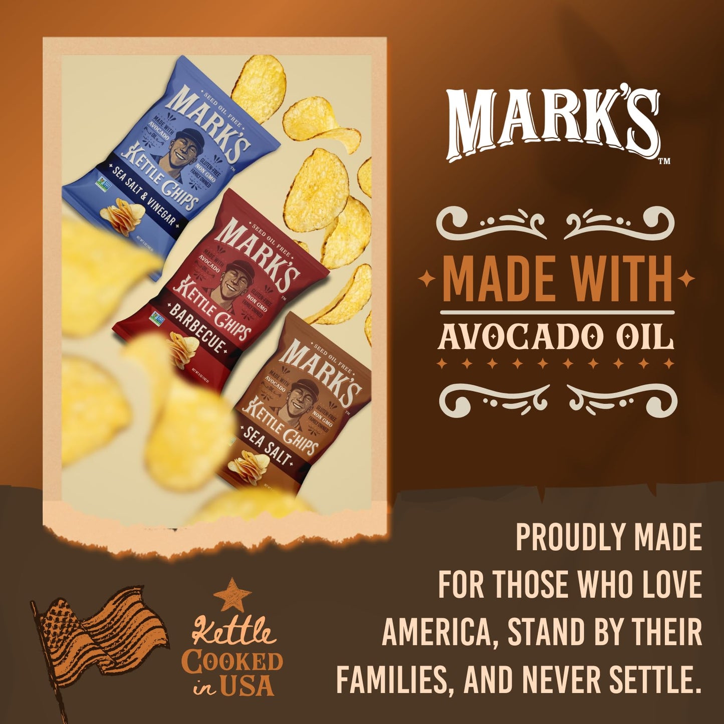 MARK’S Kettle Cooked Avocado Oil Potato Chips, Variety Pack - Gluten Free and Seed Oil Free | 3-Flavor Variety Pack, 5 oz (Pack of 3) | Gluten Free
