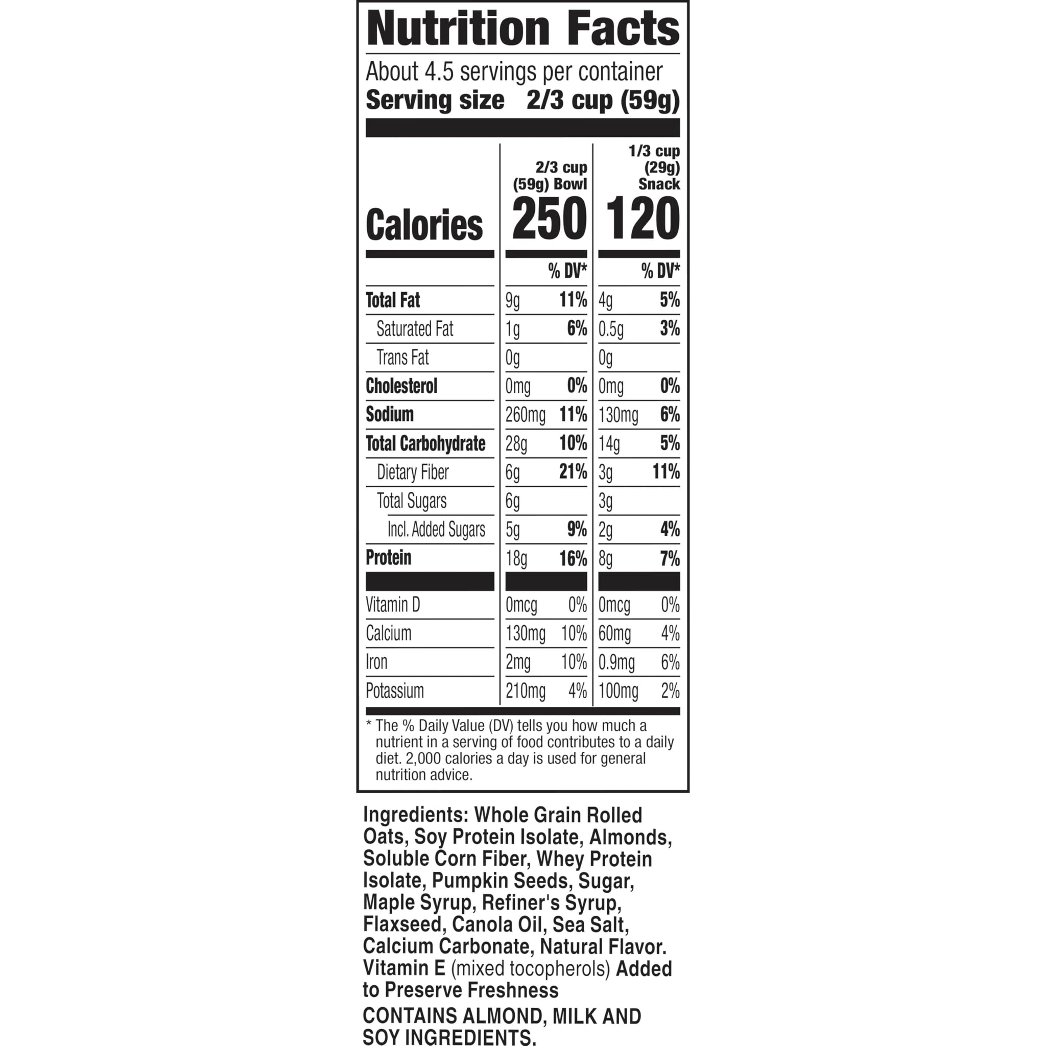 Ratio Protein Fiber Maple Almond Granola Cereal, 18g Protein, 9.8 oz