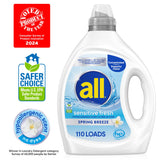 all sensitive fresh™, Spring Breeze, Scented Liquid Laundry Detergent for Sensitive Skin, Hypoallergenic, Free of Dyes, Concentrated, 82.5oz, 110
