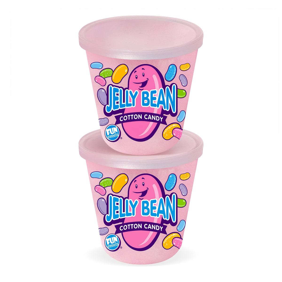 Fun Sweets Cotton Candy - 2 Pack - Jelly Bean CottonCandy in 1.5 oz Tubs - Individual Carnival Cotton Candy Tubs