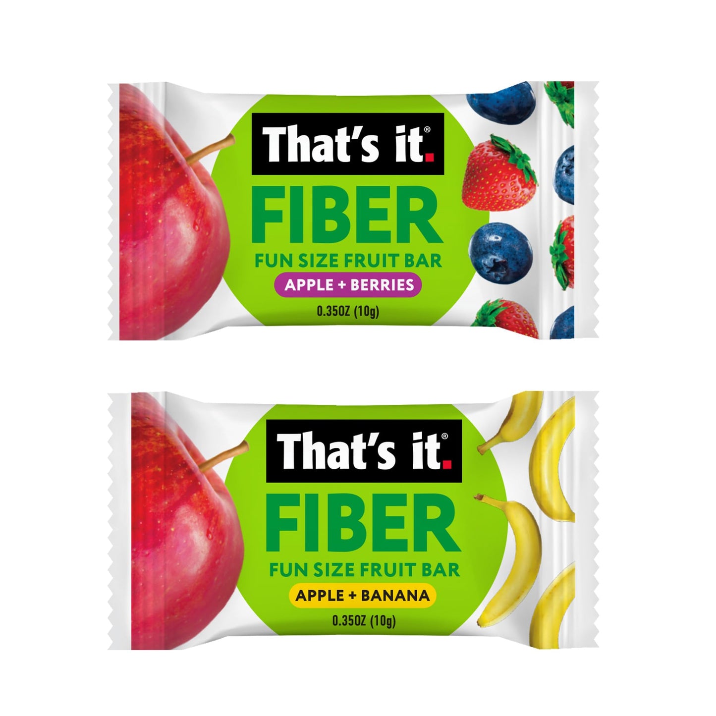 That’s it. Fiber Snacks for Kids - Fiber Fun Size Fruit Bar Variety Pack (Mixed Berries + Banana), 4g Fiber from Fruit per 2 Bars, No Added Sugar, 2-4