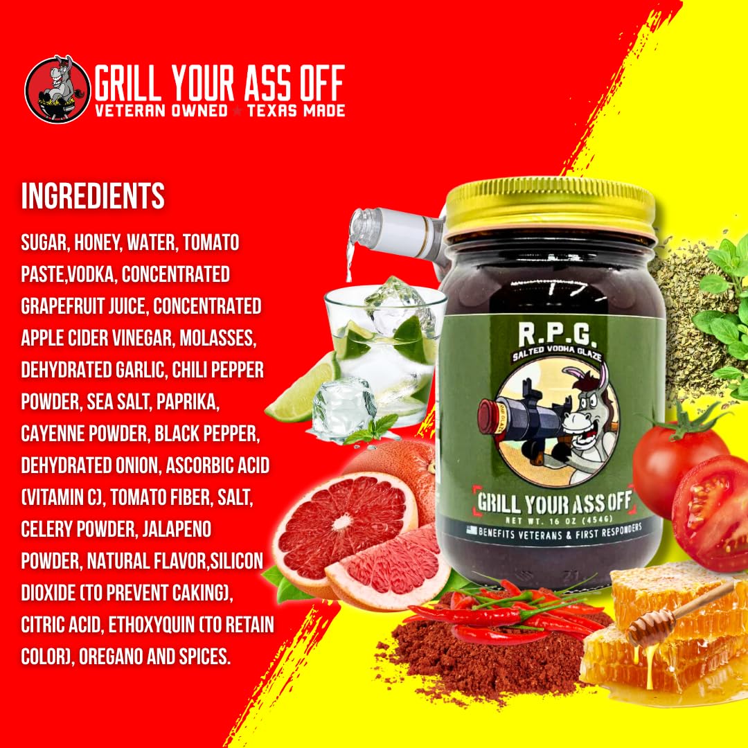 Grill Your As* Off RPG Salted Vodka Rib Glaze - 16oz Sweet & Spicy BBQ Sauce & Glaze for Ribs, Beef, Pork & Chicken - Gourmet Grilling & Marinade