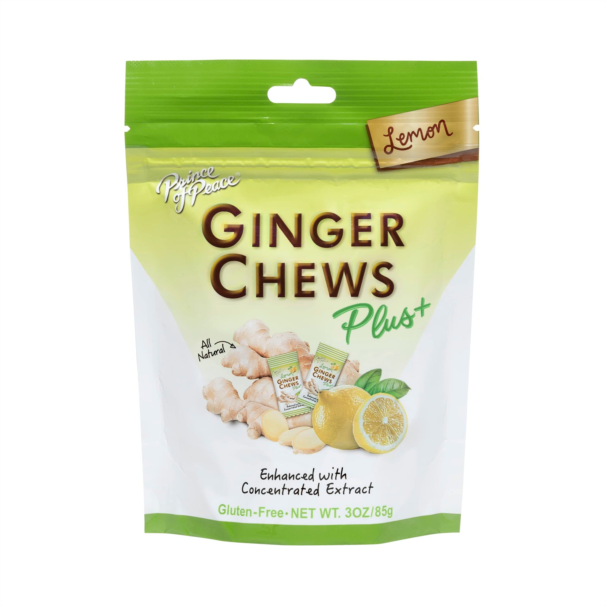 Prince of Peace Ginger Chew Plus+ with Lemon, 3 oz. Bag - Digestive Aid, Relief, Healthy Candy, Stomach Aid
