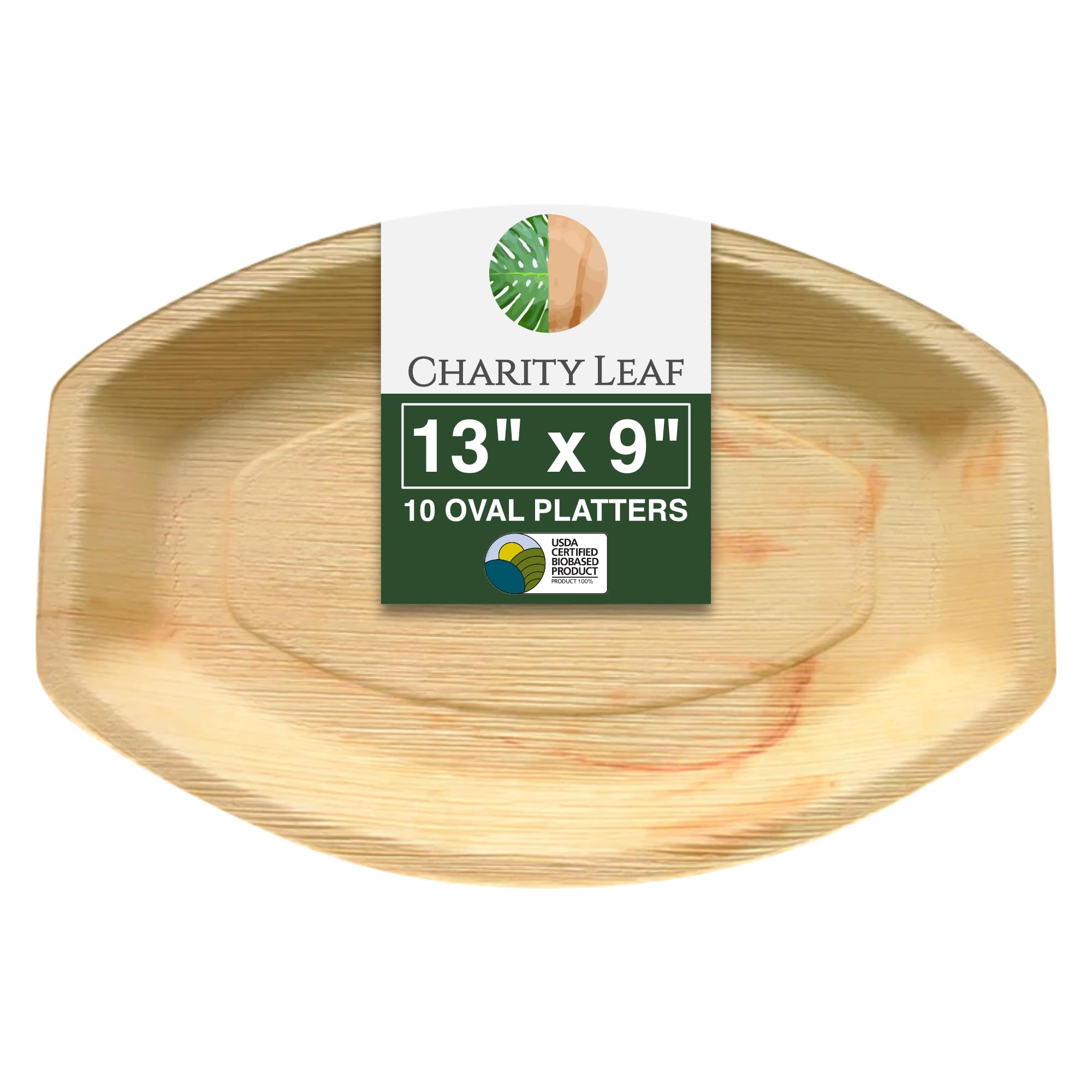 Charity Leaf Disposable Palm Leaf 13" x 9" Trays (10 pieces) Bamboo Like Serving Platters, Disposable Boards, Eco-Friendly Dinnerware For Weddings